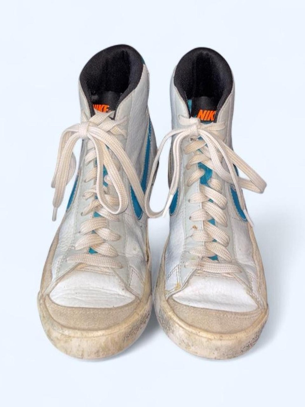 Nike White & Teal High-Top kids Sneakers with Orange Logo